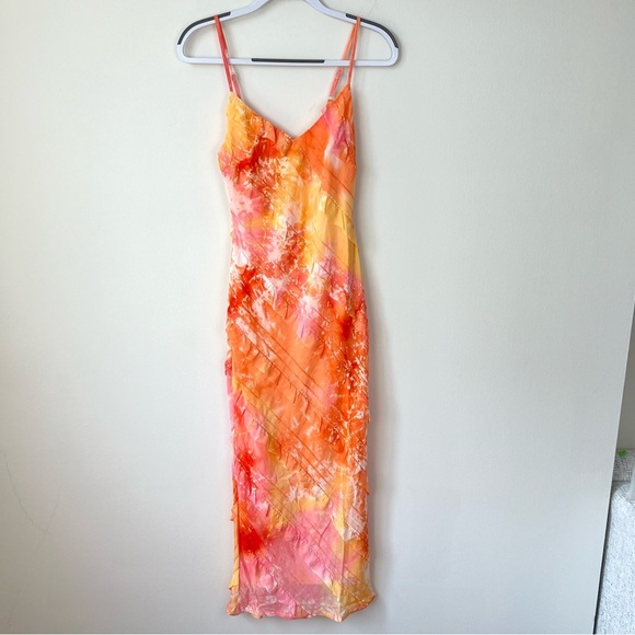 Princess Polly Lars Maxi Dress Ruffle Sunset Orange Multi Watercolor - Picture 3 of 10